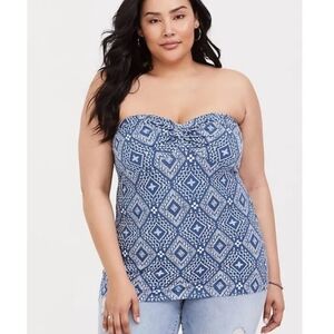 Torrid Blue and White Strapless Top